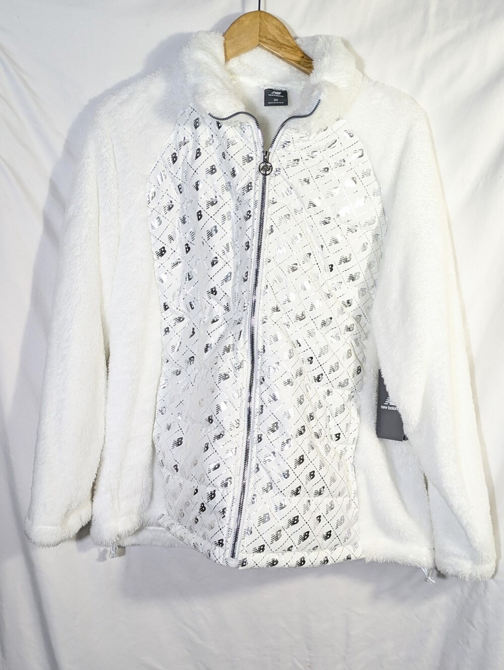 New Balance NWT White Sherpa Fleece Full Zip Jacket Cardigan Cozy Comfy Sz 2X